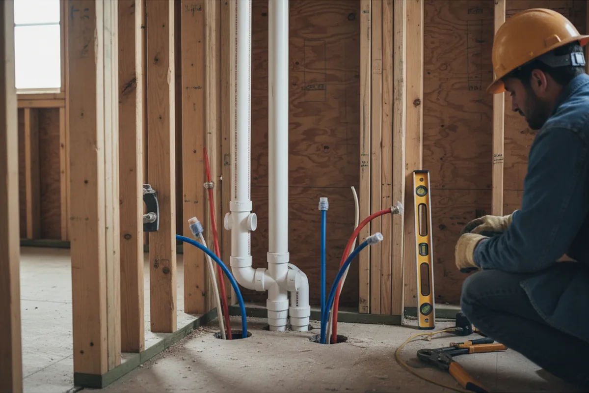Drain and supply rough-in during Drain Cleaning in Asbury